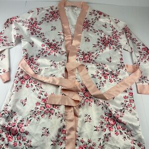 Morgan Lane FitFabFun Pink Floral Satin Kimono Robe Sz Sm/M